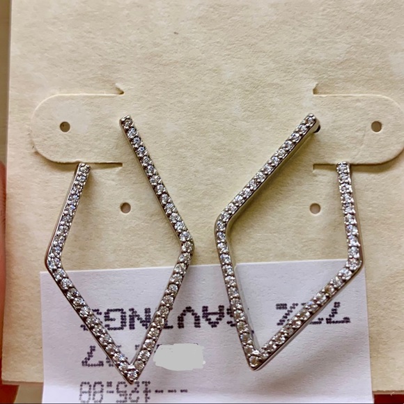 Silver Pave Swarovski Geometric Earrings ADORNIA - Picture 4 of 11